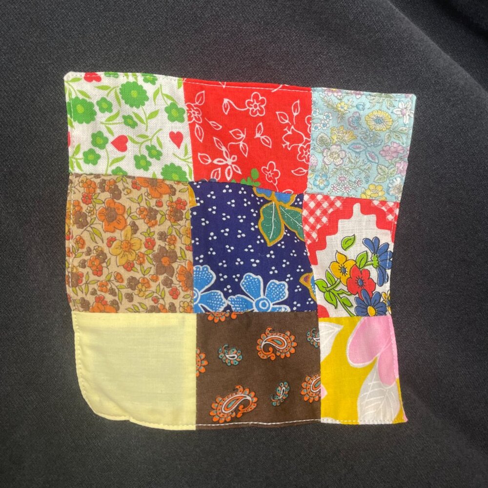 Vintage Patchwork Sweatshirt Black Size Large Quilt‎ Patch One-Of-A-Kind Unique - Picture 8 of 13